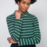 Pine-Sue Organic Cotton Stripe Jersey Top in Pine Green & Off White Stripe