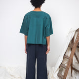 Shay Organic Cotton Jersey and Poplin Top in Pine