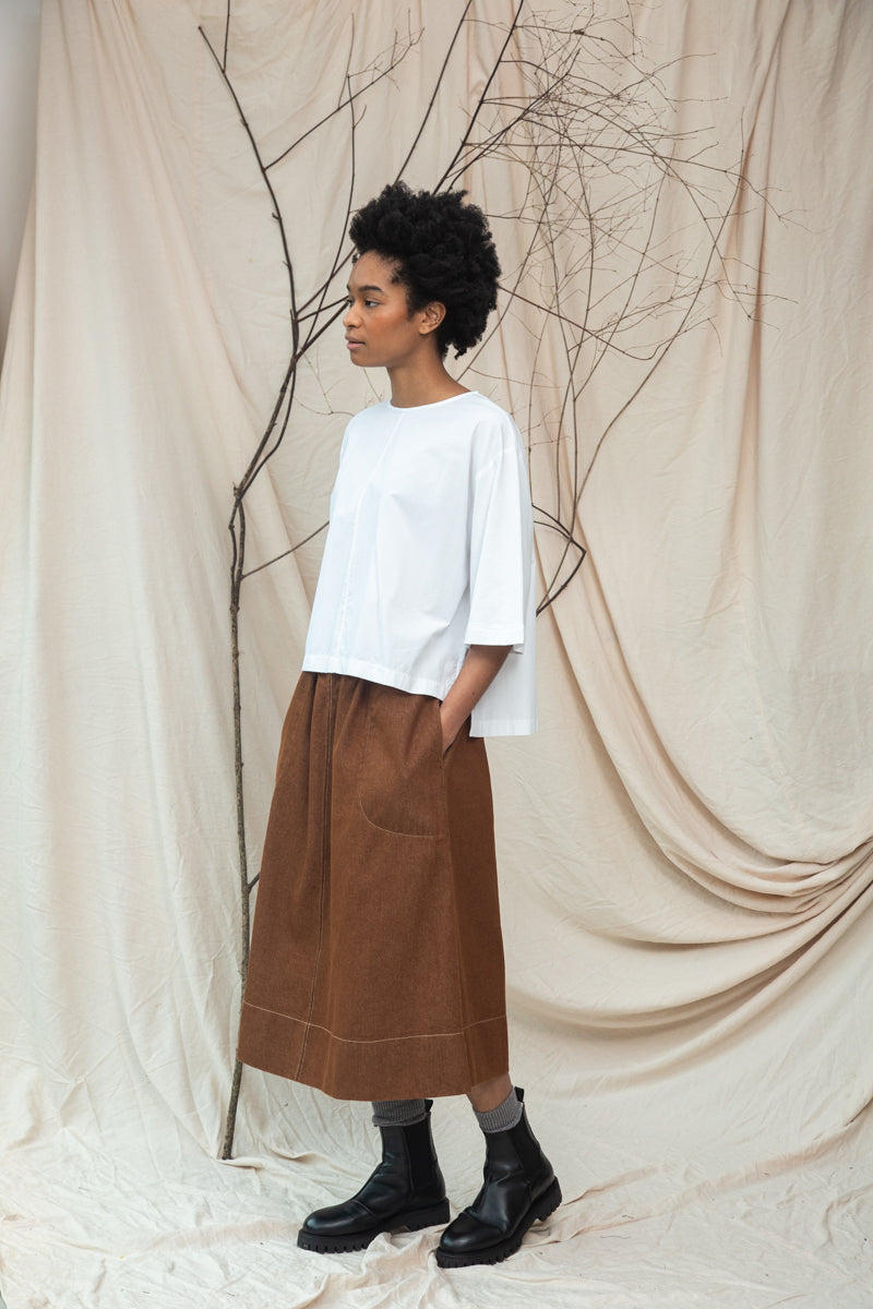 Shay Organic Cotton Jersey and Poplin Top in White