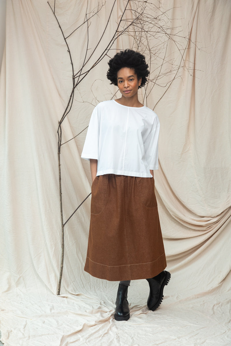 Shay Organic Cotton Jersey and Poplin Top in White