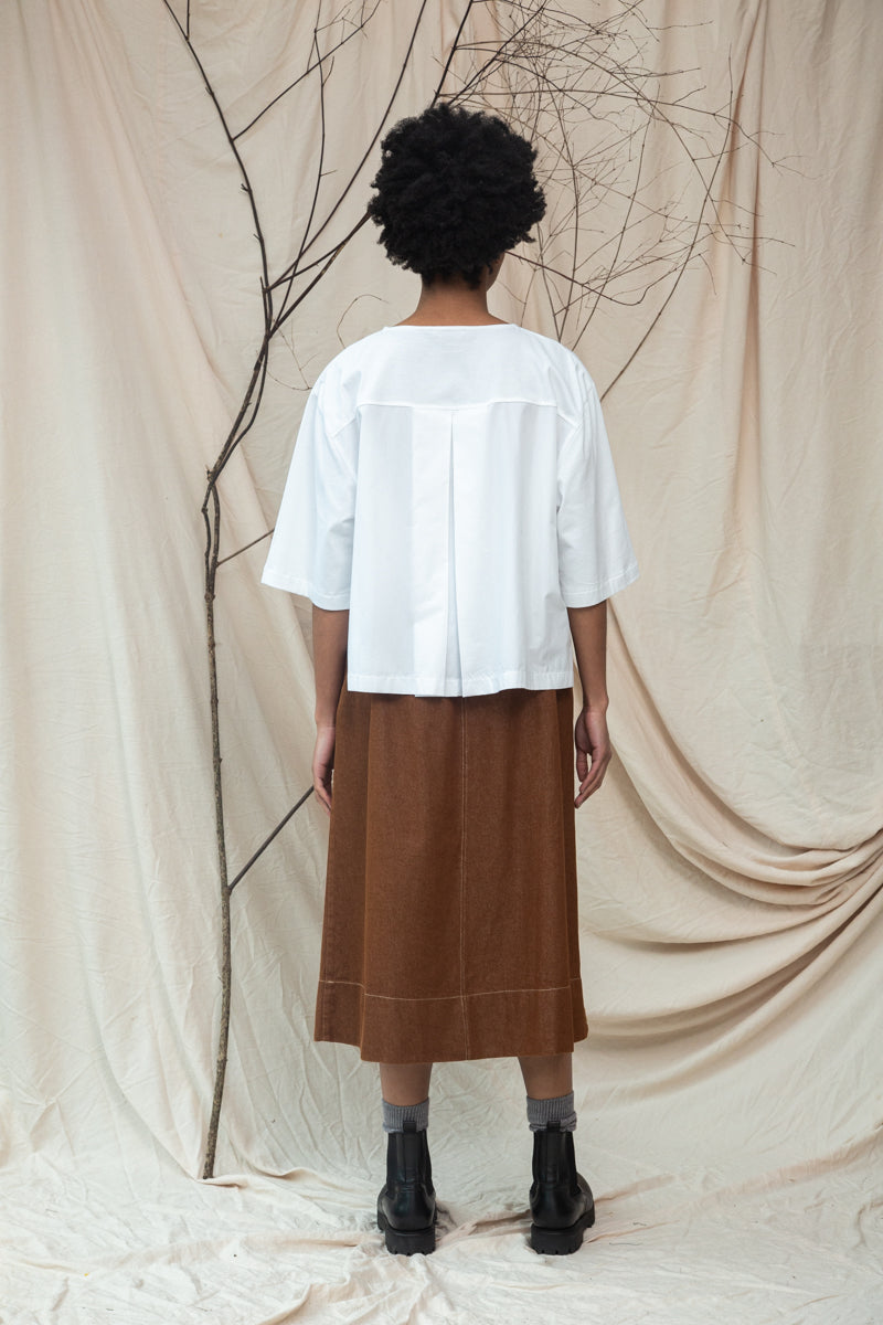 Shay Organic Cotton Jersey and Poplin Top in White