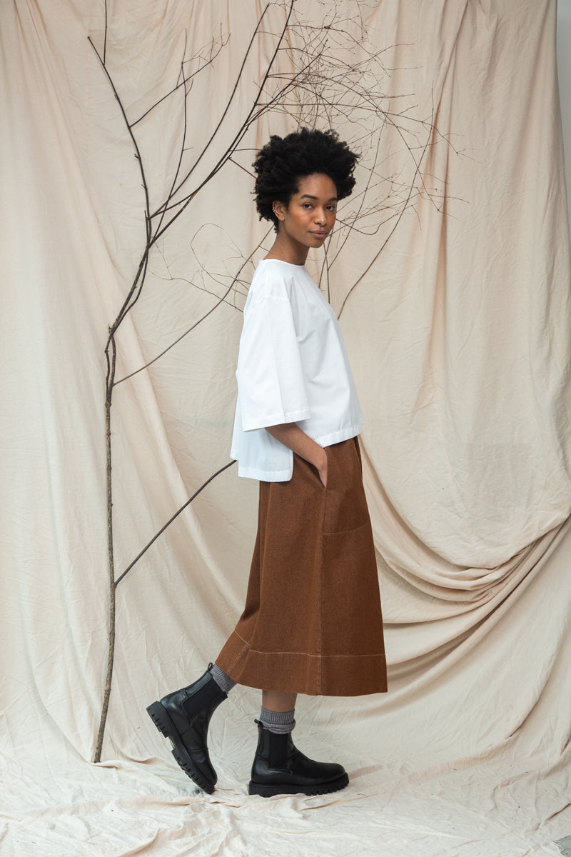 Shay Organic Cotton Jersey and Poplin Top in White