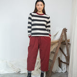 Sierra-Sue Organic Cotton Stripe Jersey Top in Charcoal & Ecru Marl Stripe