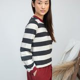 Sierra-Sue Organic Cotton Stripe Jersey Top in Charcoal & Ecru Marl Stripe