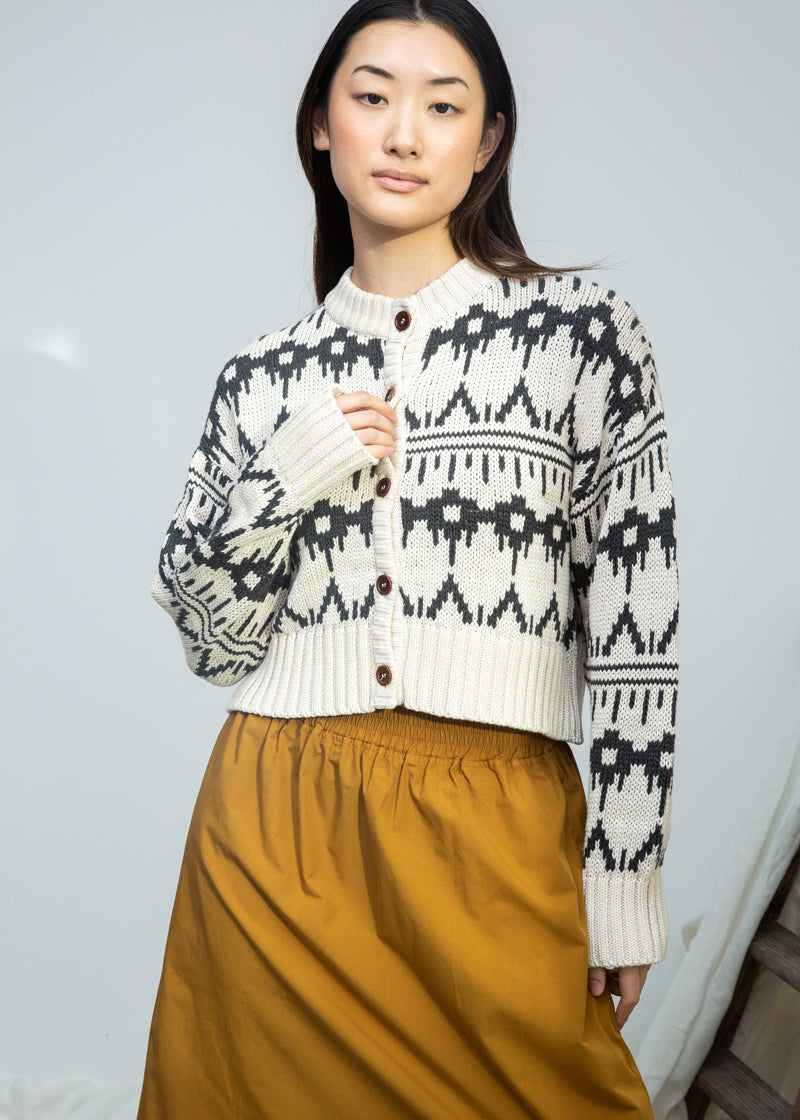 Sugi-Sue Organic Cotton Knitted Cardigan in Ecru Marl