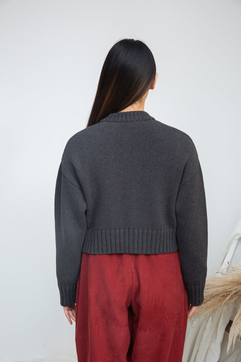 Sugi Organic Cotton Knitted Cardigan in Grey Marl