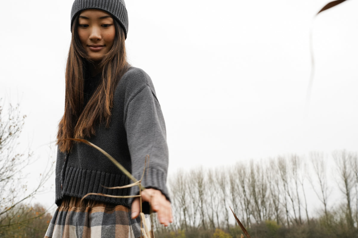 Sugi Organic Cotton Knitted Cardigan in Grey Marl
