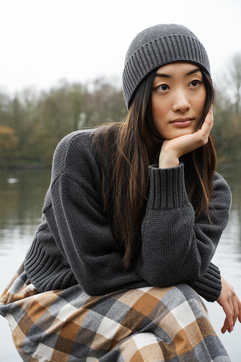 Sugi Organic Cotton Knitted Cardigan in Grey Marl
