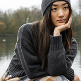 Sugi Organic Cotton Knitted Cardigan in Grey Marl