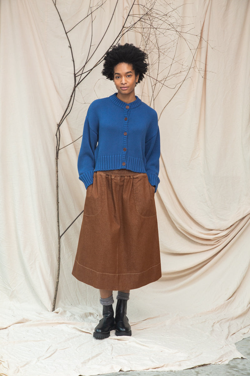 Sugi Organic Cotton Knitted Cardigan in Ink Blue