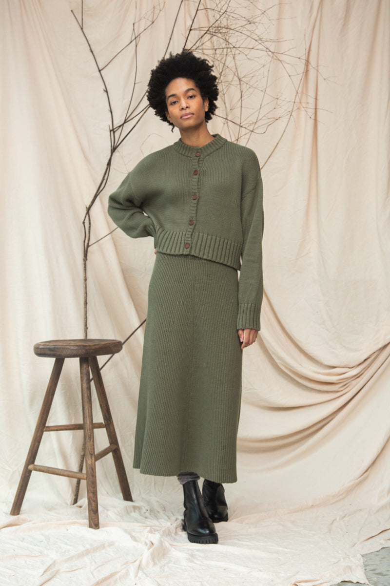 Sugi Organic Cotton Knitted Cardigan in Soft Khaki