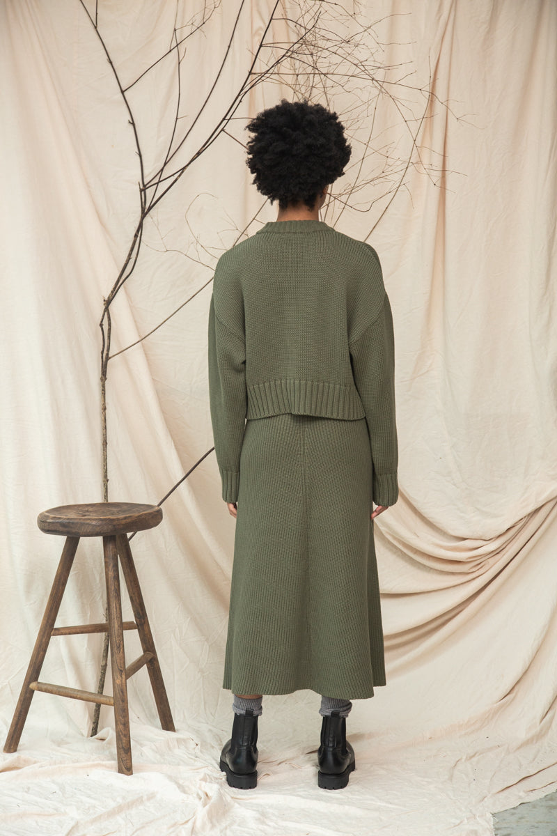Sugi Organic Cotton Knitted Cardigan in Soft Khaki