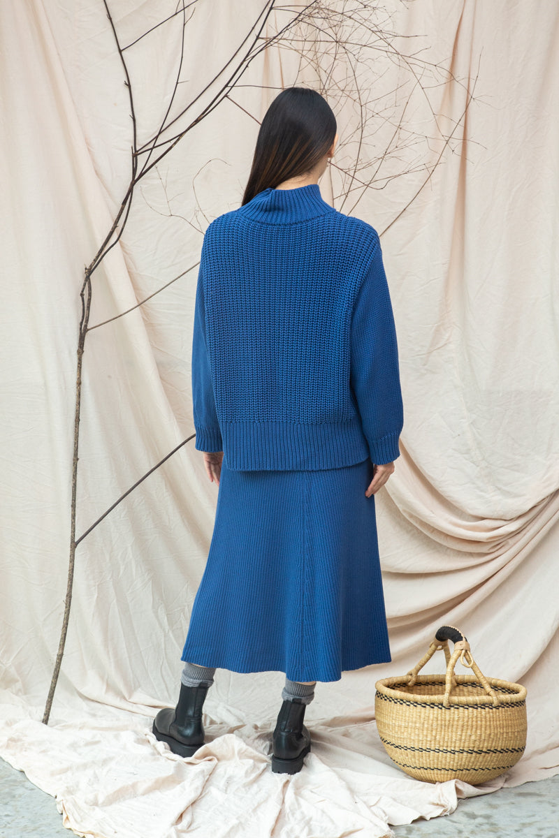 Tora Organic Cotton Knitted Jumper in Ink Blue