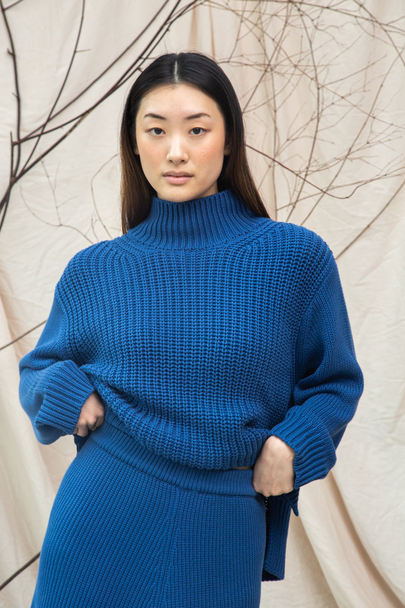 Tora Organic Cotton Knitted Jumper in Ink Blue