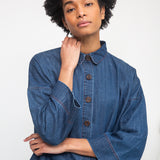 Dylan-Leigh Organic Cotton Denim Overshirt in Mid Blue
