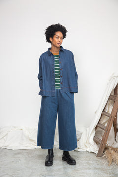Evora-Leigh Organic Cotton Denim Trousers in Mid Blue