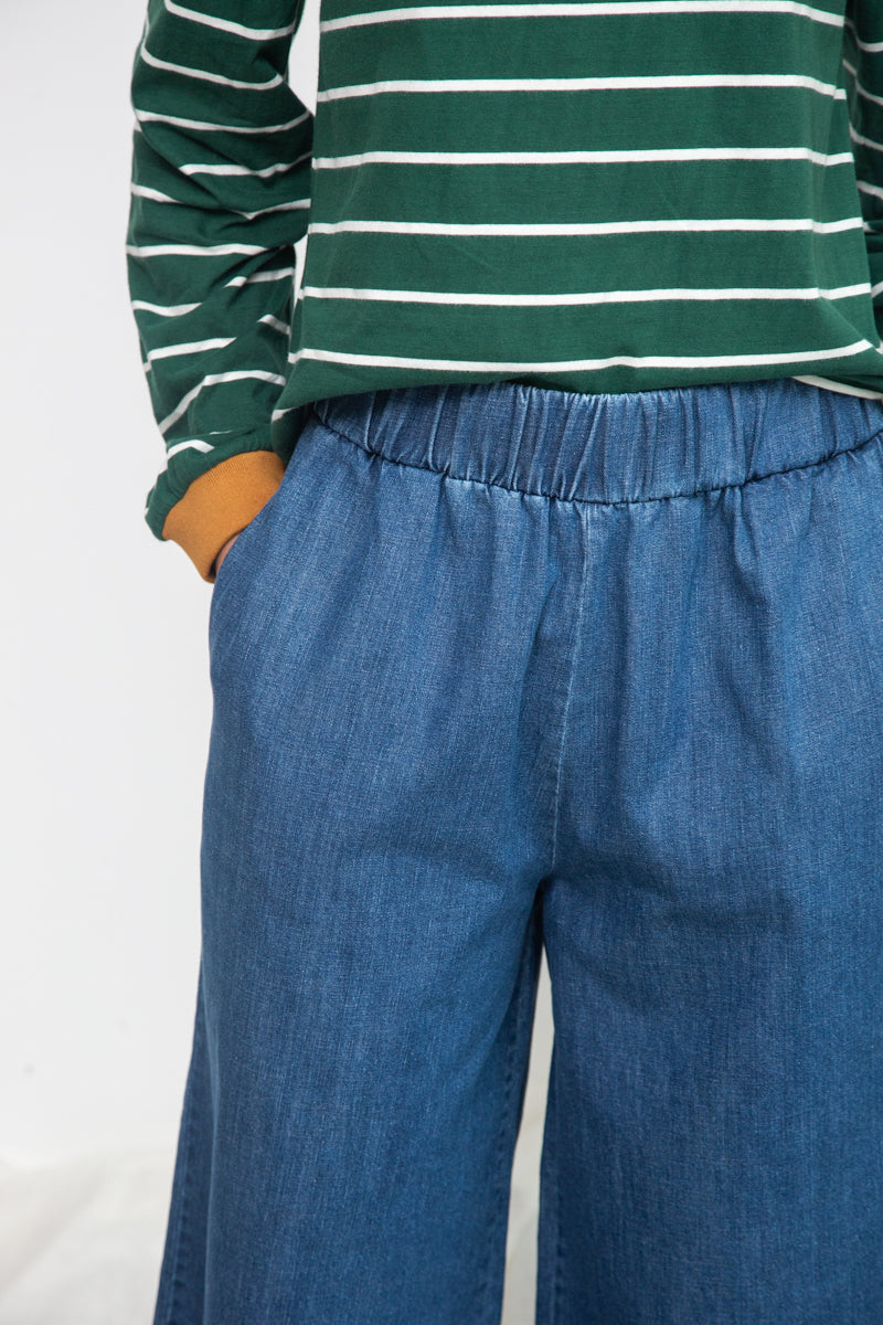 Evora-Leigh Organic Cotton Denim Trousers in Mid Blue