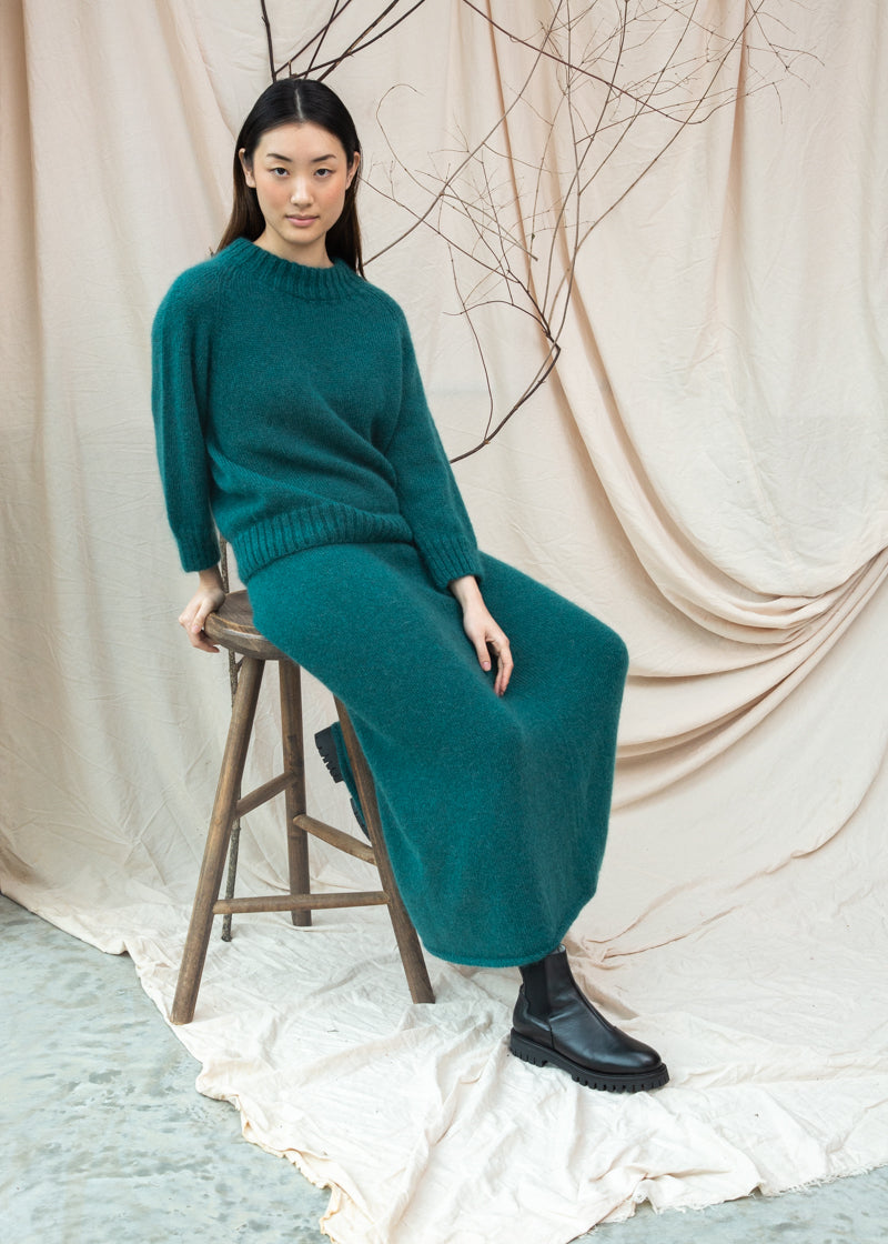 Rosalia Mohair Knitted Skirt in Pine by HANNAH BEAUMONT