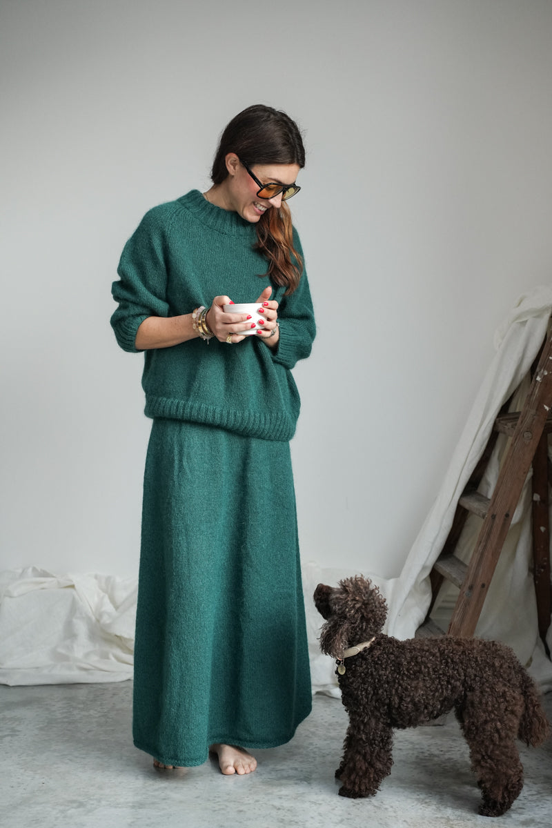 Rosalia Mohair Knitted Skirt in Pine
