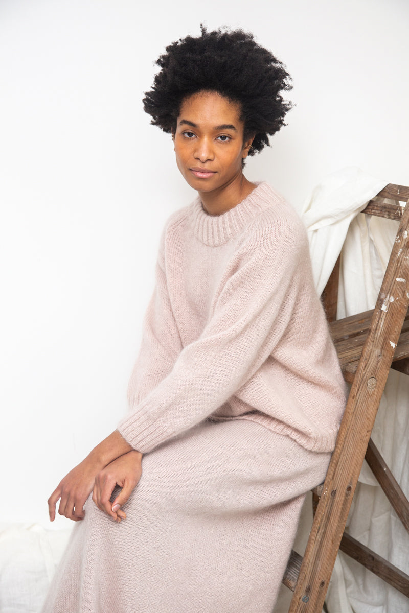 Solstice Mohair Knitted Jumper in Shell Pink
