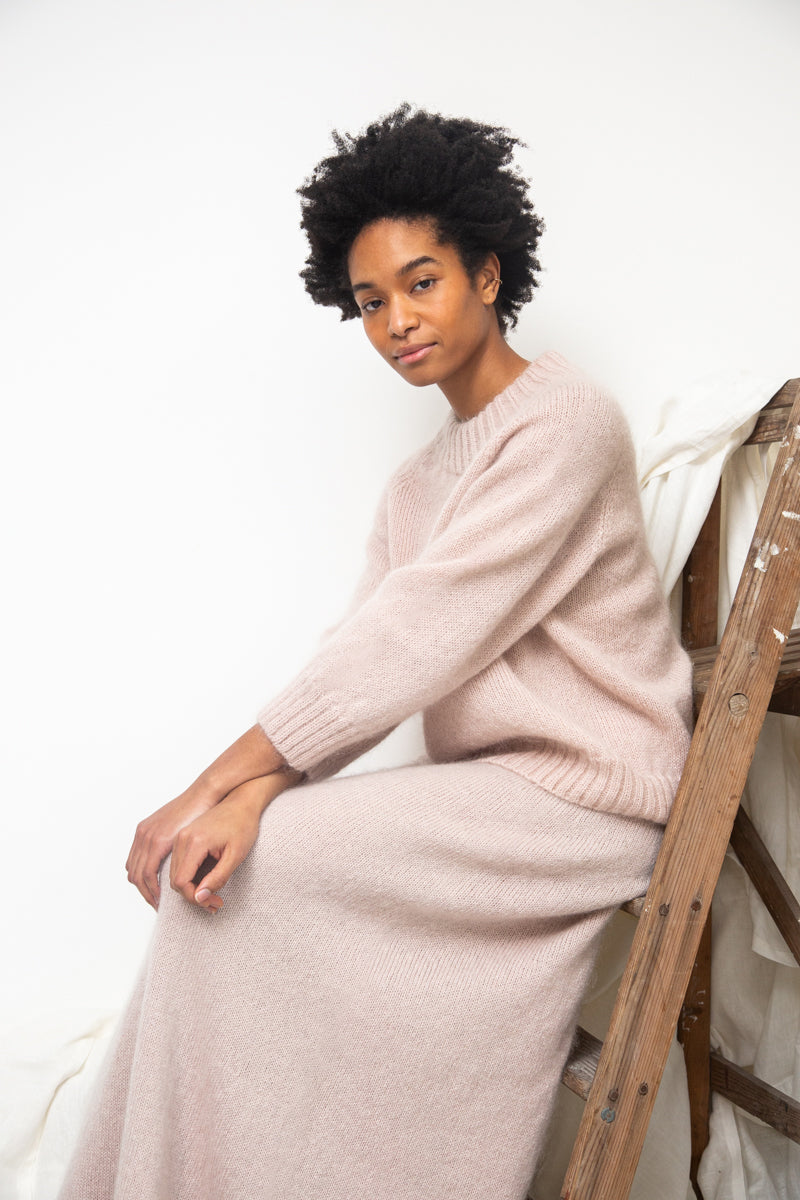 Solstice Mohair Knitted Jumper in Shell Pink