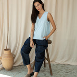 Azure Organic Cotton Poplin Top in Powder Blue