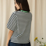 Bay-Sue Organic Cotton Jersey Stripe Top in Black & White Stripe