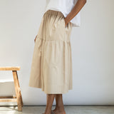 Cecilia Organic Cotton Poplin Skirt in Sand