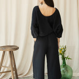Evora Organic Cotton Cheesecloth Trousers in Black