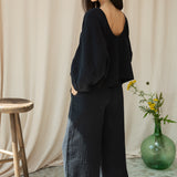 Evora Organic Cotton Cheesecloth Trousers in Black