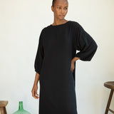 Henrietta Organic Cotton Cheesecloth Dress in Black