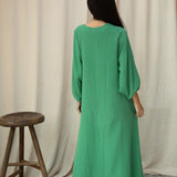 Henrietta Organic Cotton Cheesecloth Dress in Palm Green