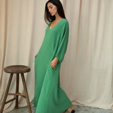 Henrietta Organic Cotton Cheesecloth Dress in Palm Green