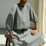 Ivy-Cay Organic Cotton Double Gauze Top in Monochrome Gingham