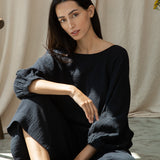 Ivy Organic Cotton Cheesecloth Top in Black