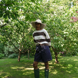 Leia-Sue Organic Cotton Jersey Stripe Top in Cacao & White Wide Stripe