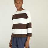 Leia-Sue Organic Cotton Jersey Stripe Top in Cacao & White Wide Stripe