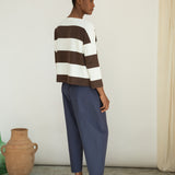 Leia-Sue Organic Cotton Jersey Stripe Top in Cacao & White Wide Stripe