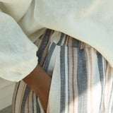 Mazu-Sue Organic Cotton Woven Trousers in Beige Multi Stripe