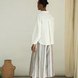 Mazu-Sue Organic Cotton Woven Trousers in Beige Multi Stripe