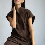 Nancy Organic Cotton Jersey and Poplin Shirt in Cacao