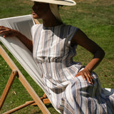 Ottillie-Sue Organic Cotton Woven Dress in Beige Multi Stripe