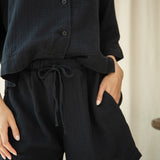 Paola Organic Cotton Cheesecloth Shorts in Black