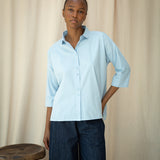 Reese Organic Cotton Jersey and Poplin Shirt in Powder Blue