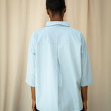 Reese Organic Cotton Jersey and Poplin Shirt in Powder Blue