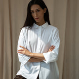 Reese Organic Cotton Jersey and Poplin Shirt in White