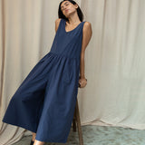 Rory Organic Cotton Jersey and Poplin Jumpsuit in Midnight