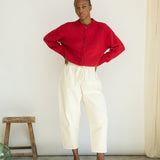 Sugi Cotton Linen Knit Cardigan in Scarlet