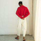 Sugi Cotton Linen Knit Cardigan in Scarlet