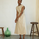 Tanya Organic Cotton Jersey and Poplin Dress in Sand